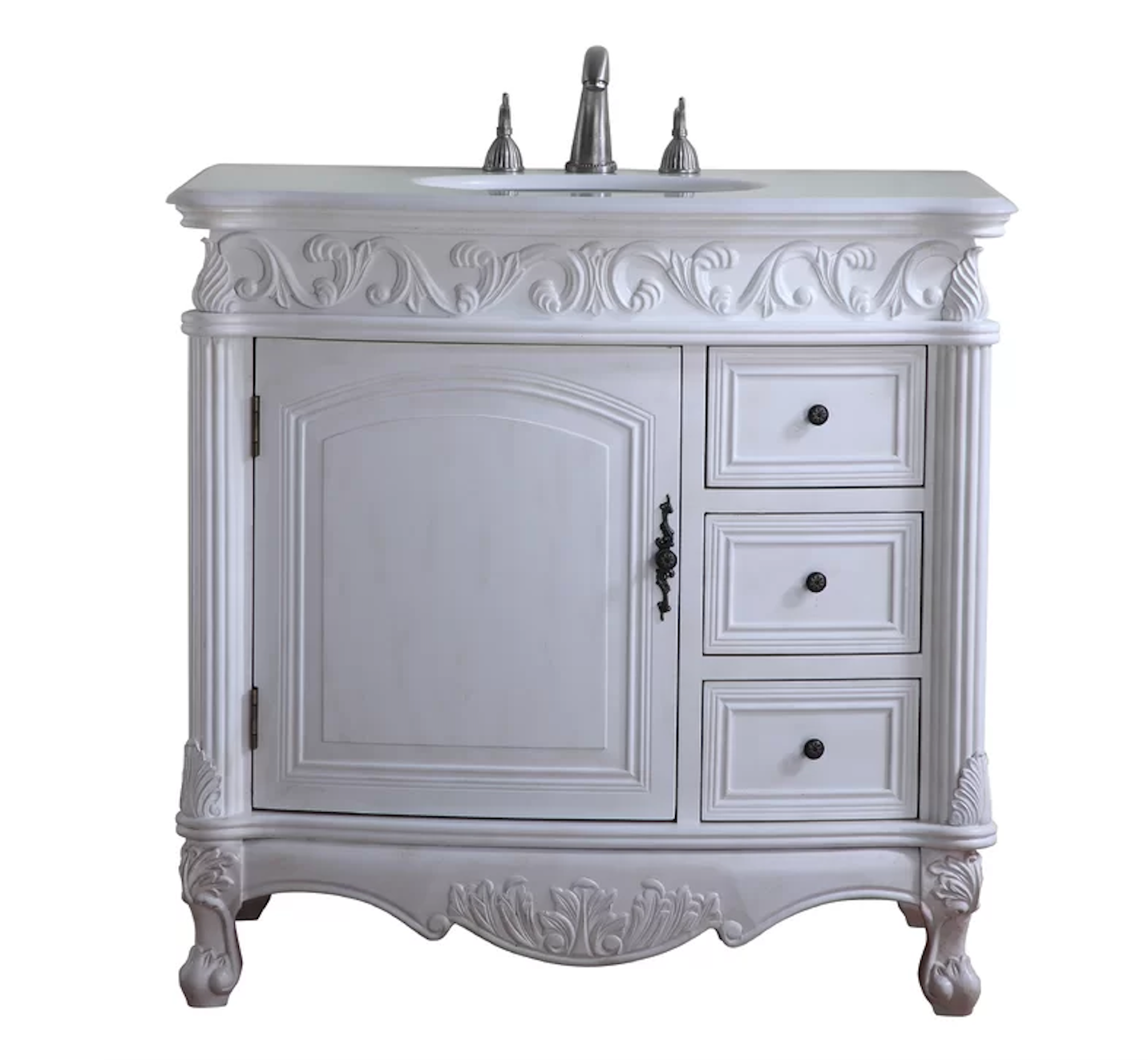 36" Antique White with Matching Medicine Imperial White Marble Top